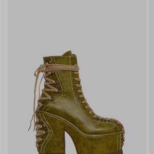 WOODLAND LUCID DREAM CORSET PLATFORM BOOTS - GREEN
